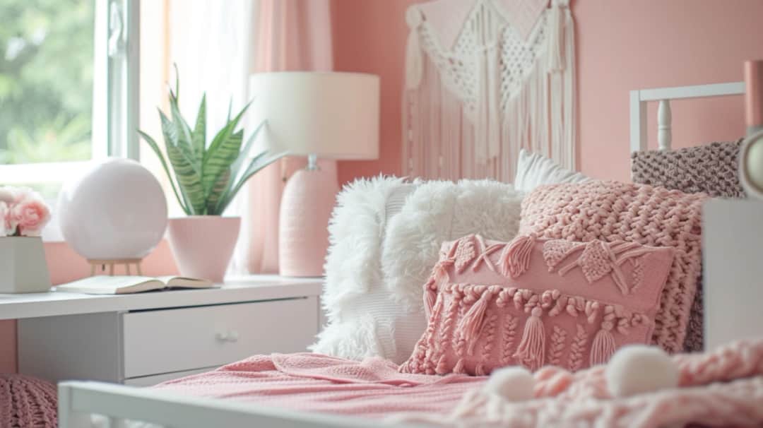 Różowo-biały pokój młodzieżowy: pomysł na aranżację wnętrza