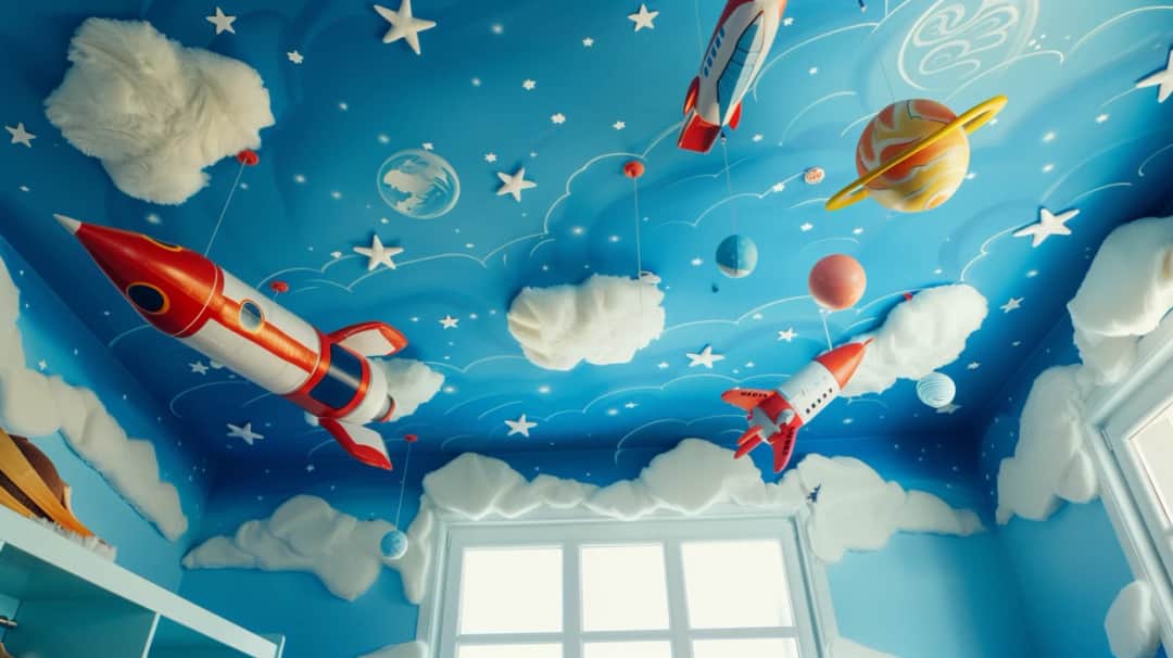 Niebieski sufit w pokoju dziecka - oryginalny pomysł na aranżację